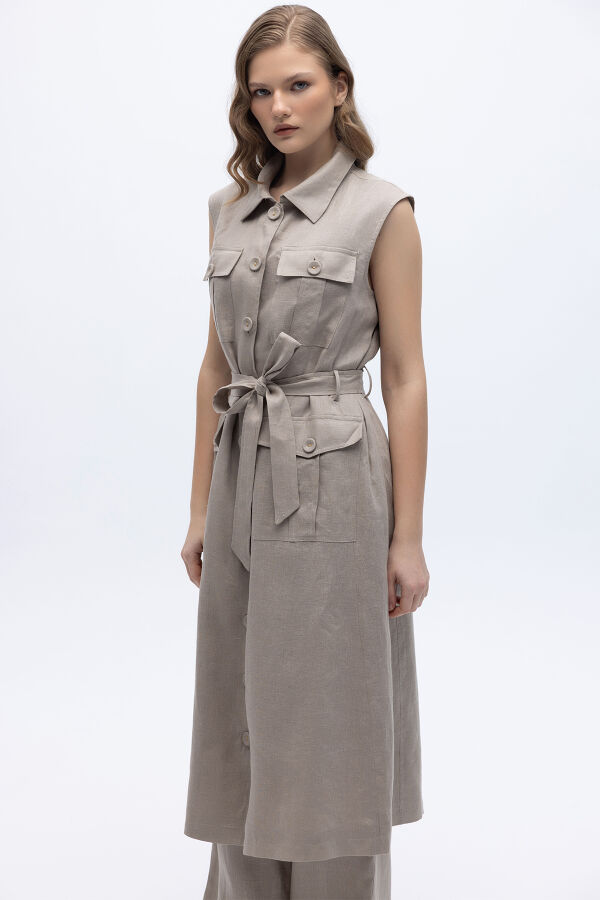 Kargo Cepli Uzun Keten Yelek Stone - 3