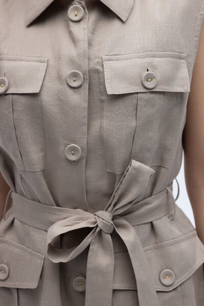 Kargo Cepli Uzun Keten Yelek Stone - 4