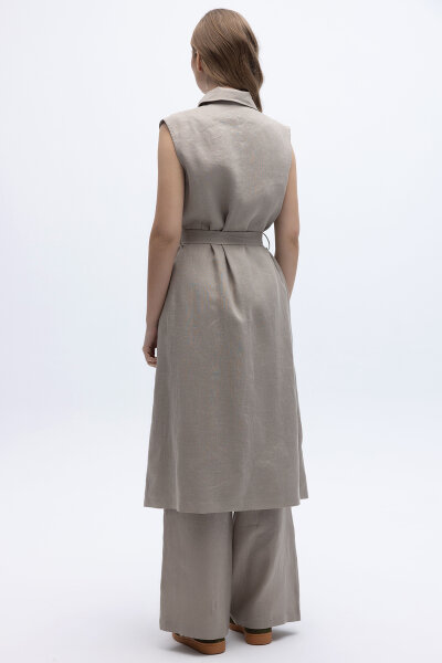 Kargo Cepli Uzun Keten Yelek Stone - 5