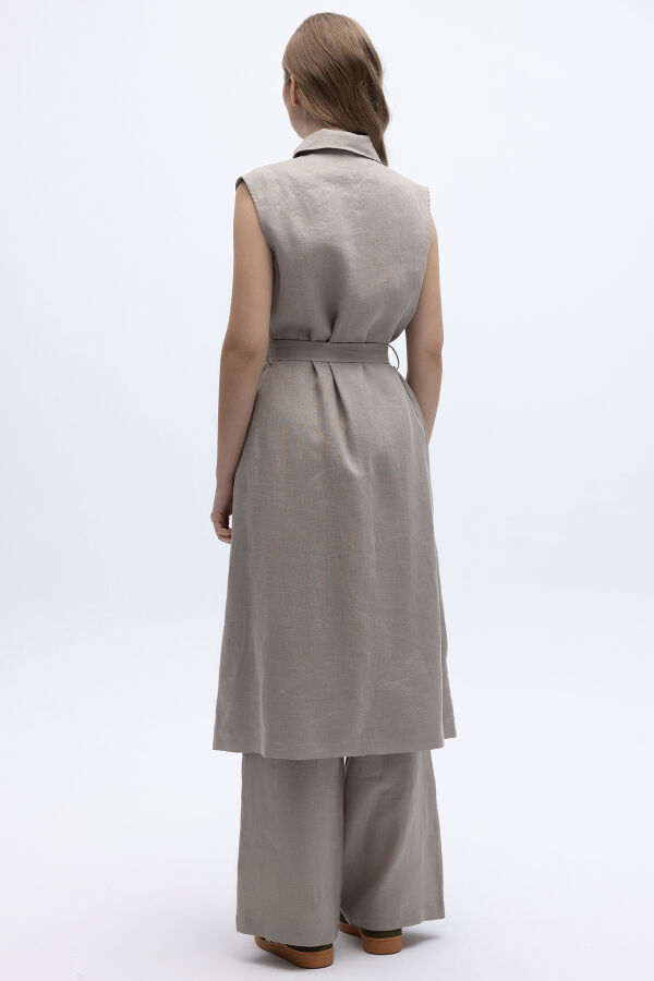 Kargo Cepli Uzun Keten Yelek Stone - 5