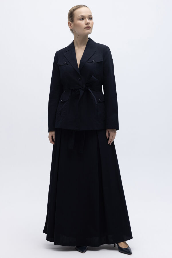 Kemer Detaylı Pamuklu Kumaş Etek Siyah - 1