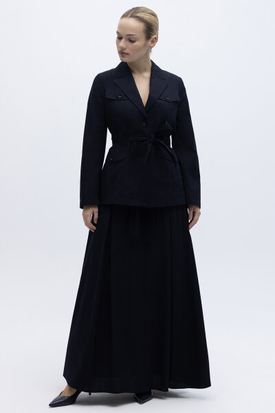 Kemer Detaylı Pamuklu Kumaş Etek Siyah - 2