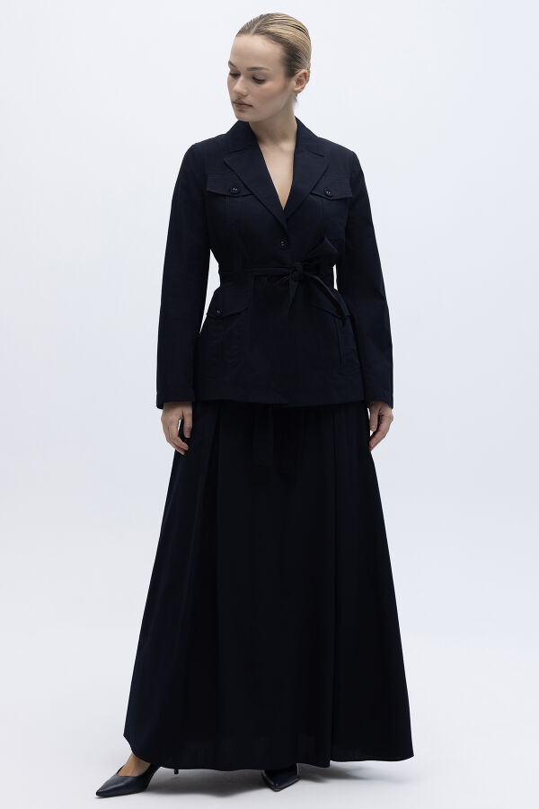 Kemer Detaylı Pamuklu Kumaş Etek Siyah - 2