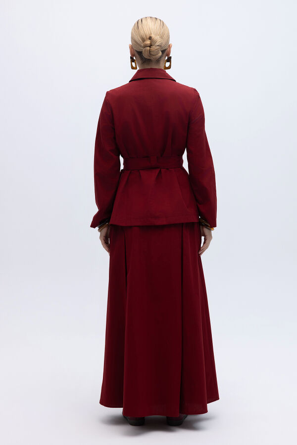 Kemer Detaylı Pamuklu Kumaş Etek Cherry - 2