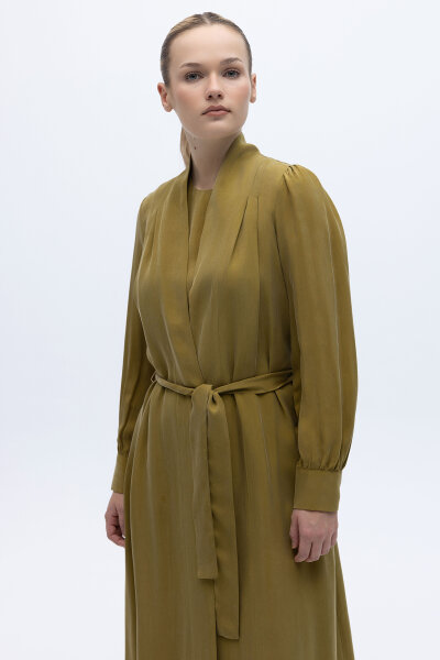 Kemer Tokalı Uzun Cupro Ceket Amber - 2