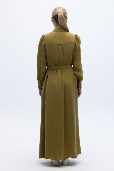 Kemer Tokalı Uzun Cupro Ceket Amber - 3