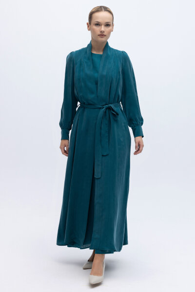 Kemer Tokalı Uzun Cupro Ceket North Sea 