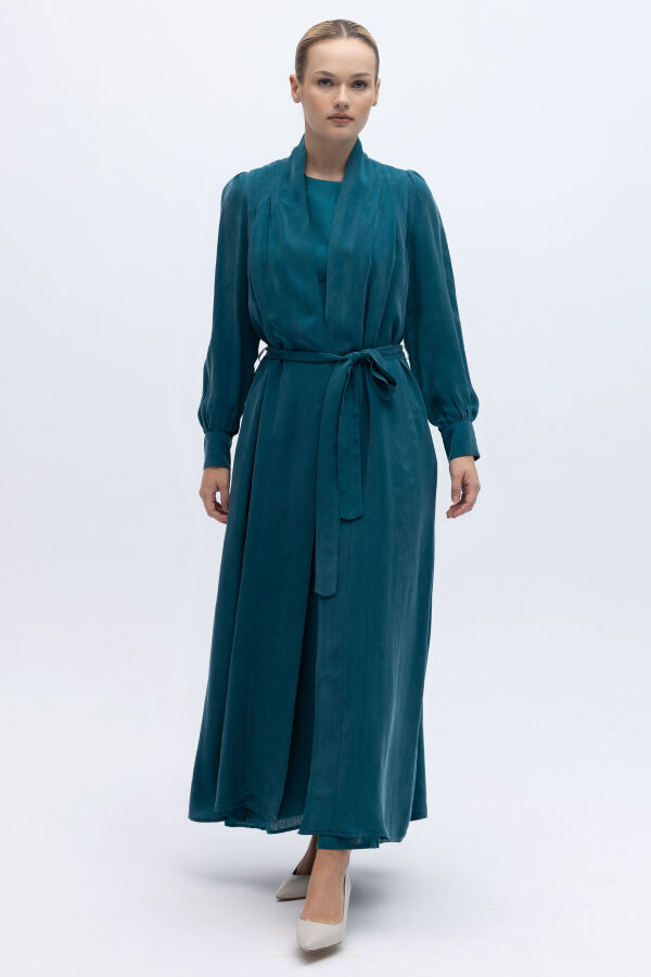 Kemer Tokalı Uzun Cupro Ceket North Sea - 1