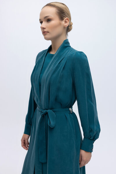Kemer Tokalı Uzun Cupro Ceket North Sea - 3