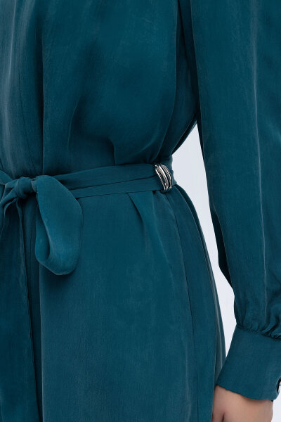 Kemer Tokalı Uzun Cupro Ceket North Sea - 4