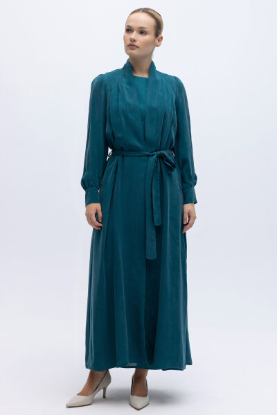 Kemer Tokalı Uzun Cupro Ceket North Sea - 6