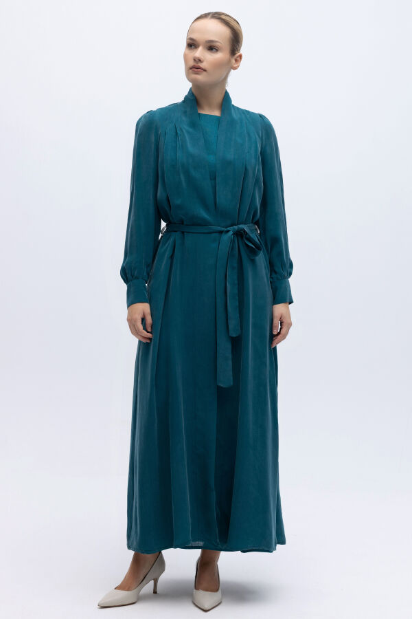 Kemer Tokalı Uzun Cupro Ceket North Sea - 6