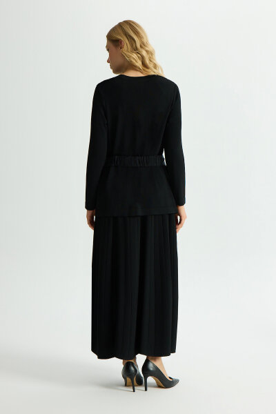 Kemerli Pile Detaylı Cupro Tunik Siyah - 3