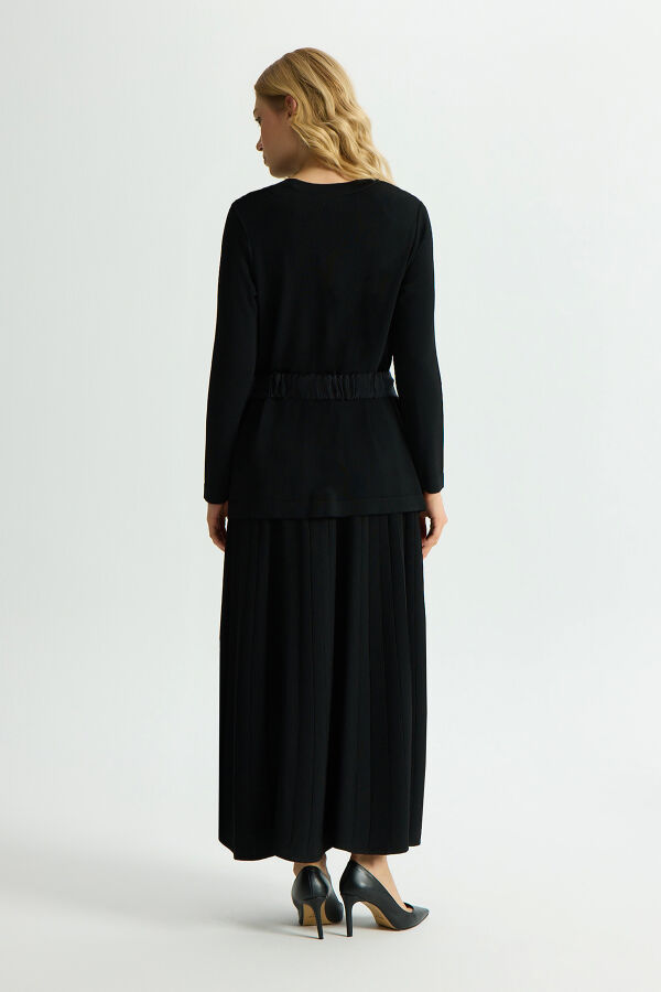Kemerli Pile Detaylı Cupro Tunik Siyah - 3