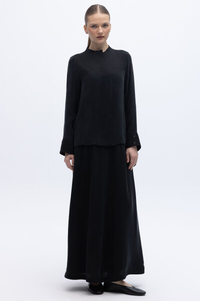 Keten Korsajlı Cupro Etek Siyah 