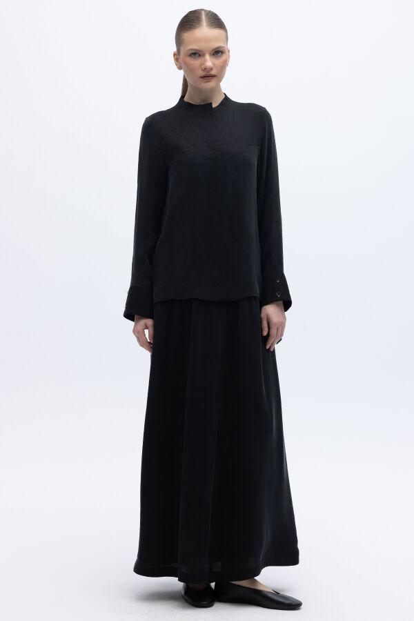 Keten Korsajlı Cupro Etek Siyah - 1