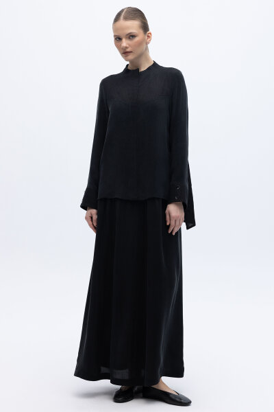 Keten Korsajlı Cupro Etek Siyah - 2