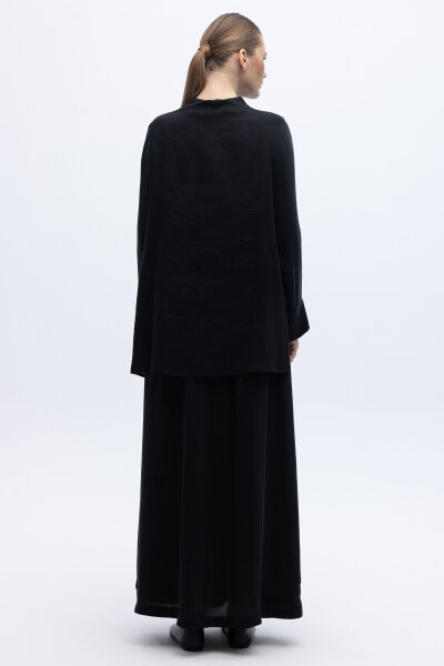 Keten Korsajlı Cupro Etek Siyah - 3