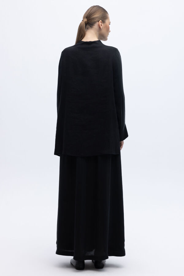 Keten Korsajlı Cupro Etek Siyah - 3