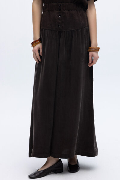 Keten Korsajlı Cupro Etek Kahverengi - 1