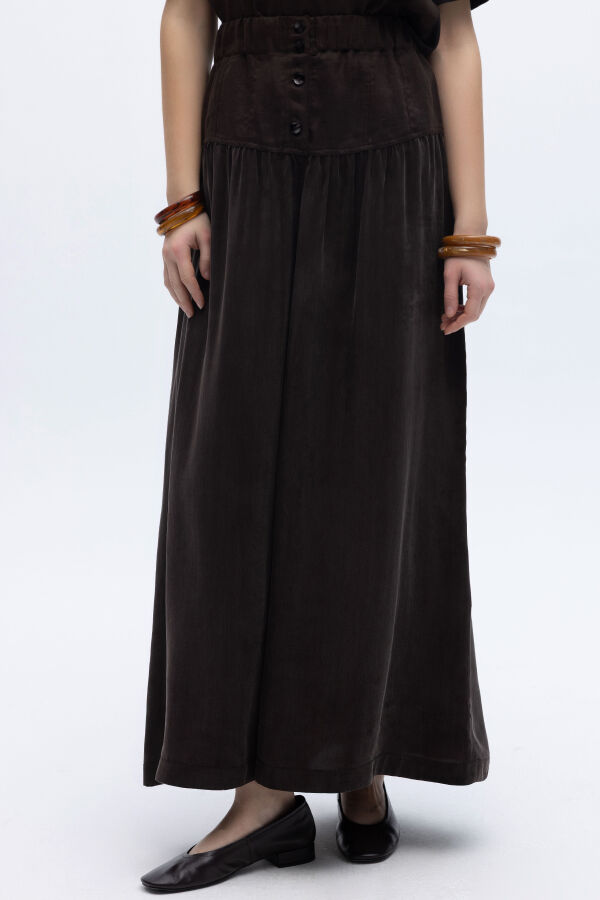 Keten Korsajlı Cupro Etek Kahverengi - 1