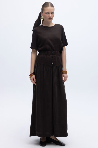 Keten Korsajlı Cupro Etek Kahverengi - 2