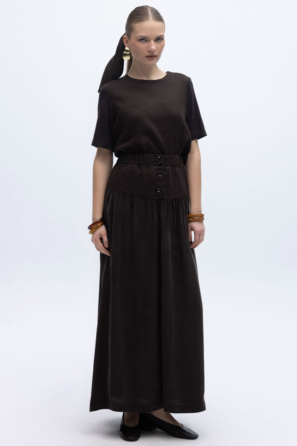 Keten Korsajlı Cupro Etek Kahverengi - 2