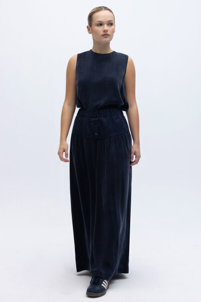 Keten Korsajlı Cupro Etek Lacivert 