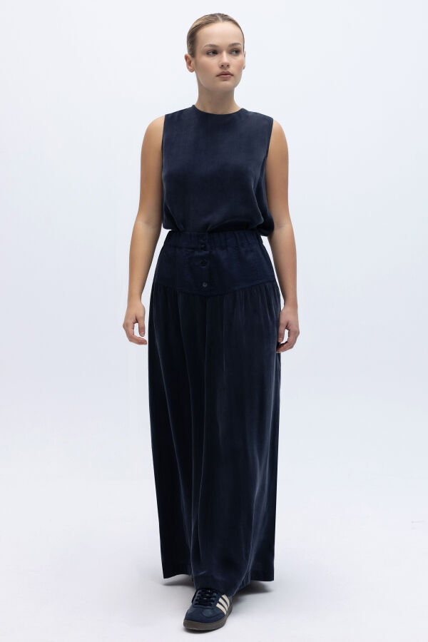 Keten Korsajlı Cupro Etek Lacivert - 1