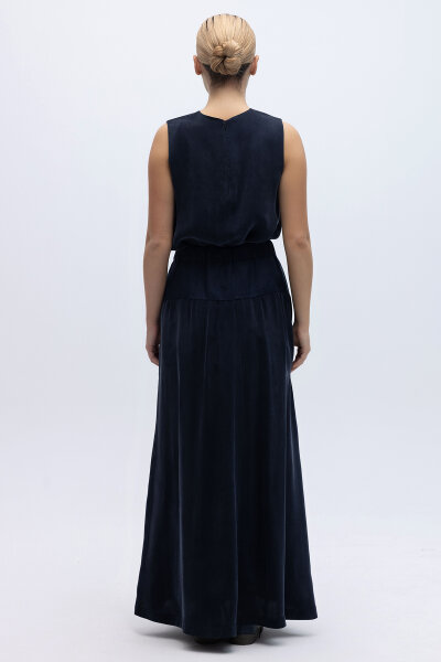 Keten Korsajlı Cupro Etek Lacivert - 2