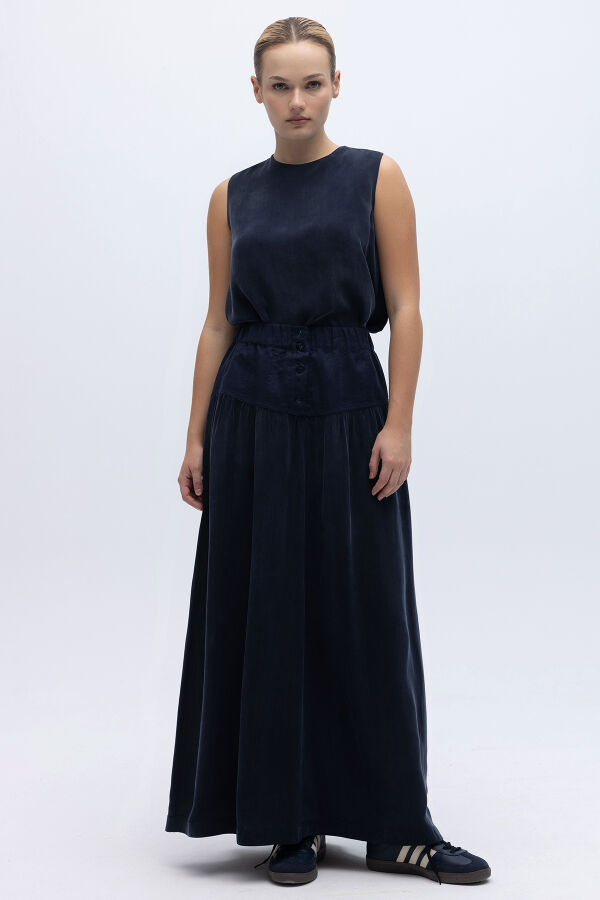 Keten Korsajlı Cupro Etek Lacivert - 3