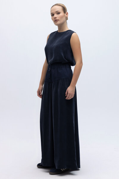 Keten Korsajlı Cupro Etek Lacivert - 4