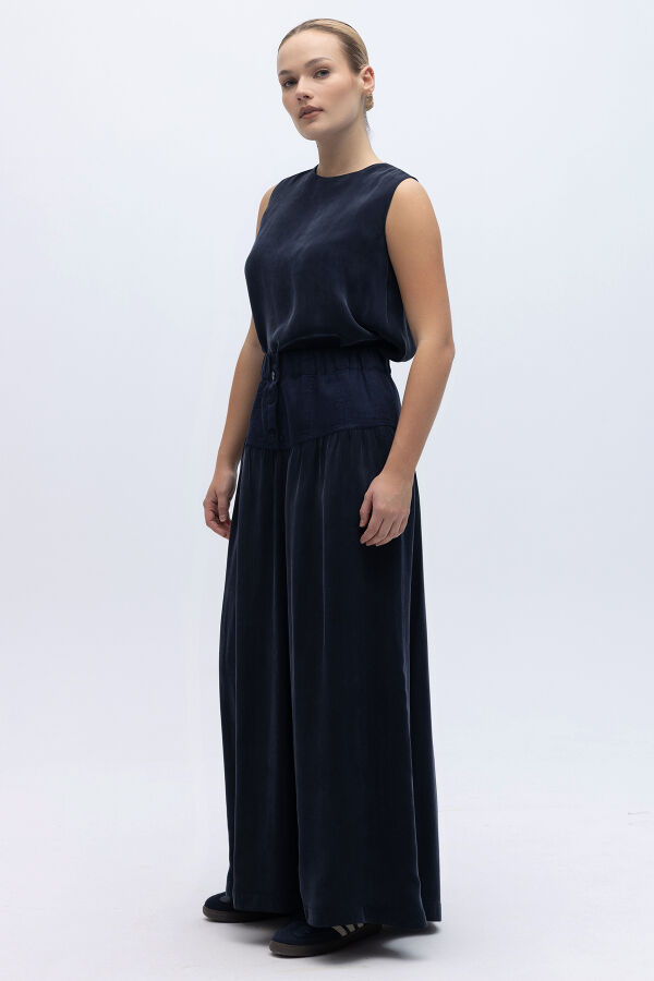 Keten Korsajlı Cupro Etek Lacivert - 4