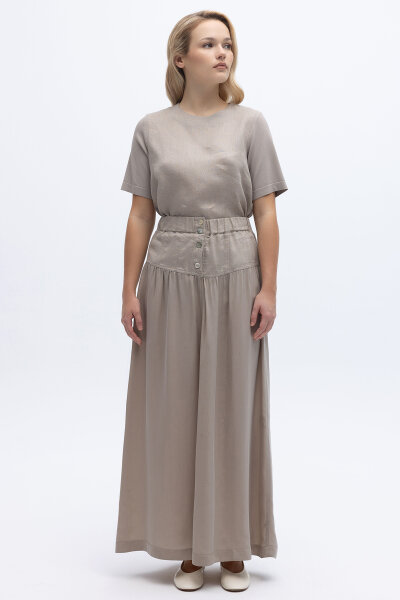 Keten Korsajlı Cupro Etek Stone 