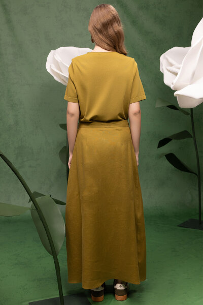 Kısa Kollu Keten Basic Tunik Amber - 2