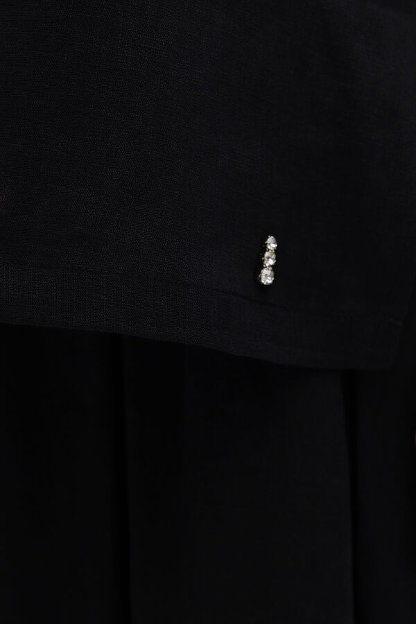 Kısa Kollu Keten Basic Tunik Siyah - 2