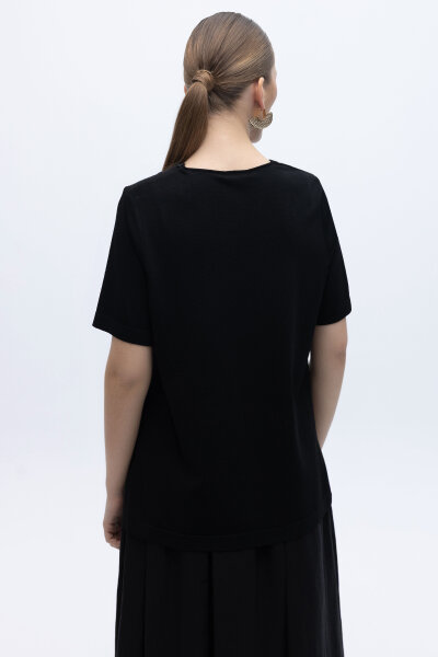 Kısa Kollu Keten Basic Tunik Siyah - 3