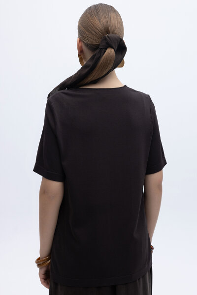 Kısa Kollu Keten Basic Tunik Kahverengi - 3