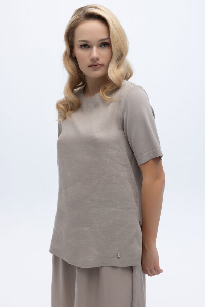 Kısa Kollu Keten Basic Tunik Stone 