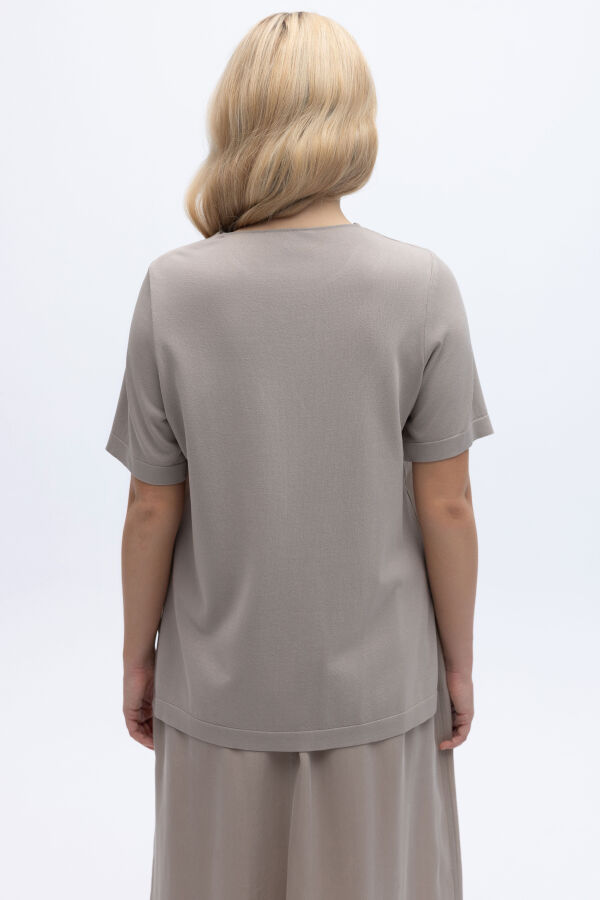 Kısa Kollu Keten Basic Tunik Stone - 3