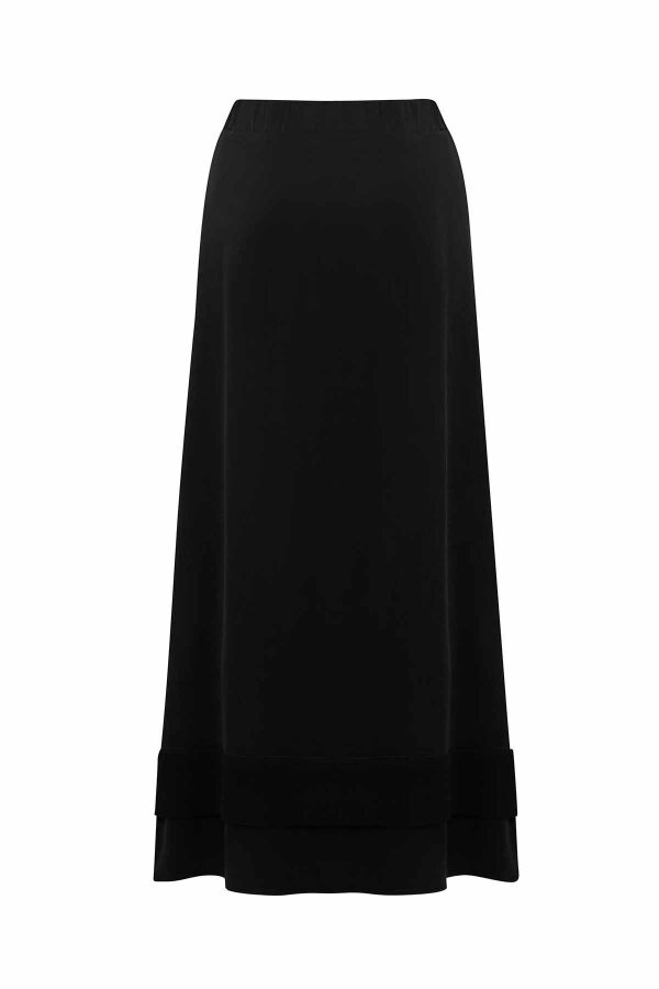 Knitted Band Detailed Black Cupro Skirt - 2