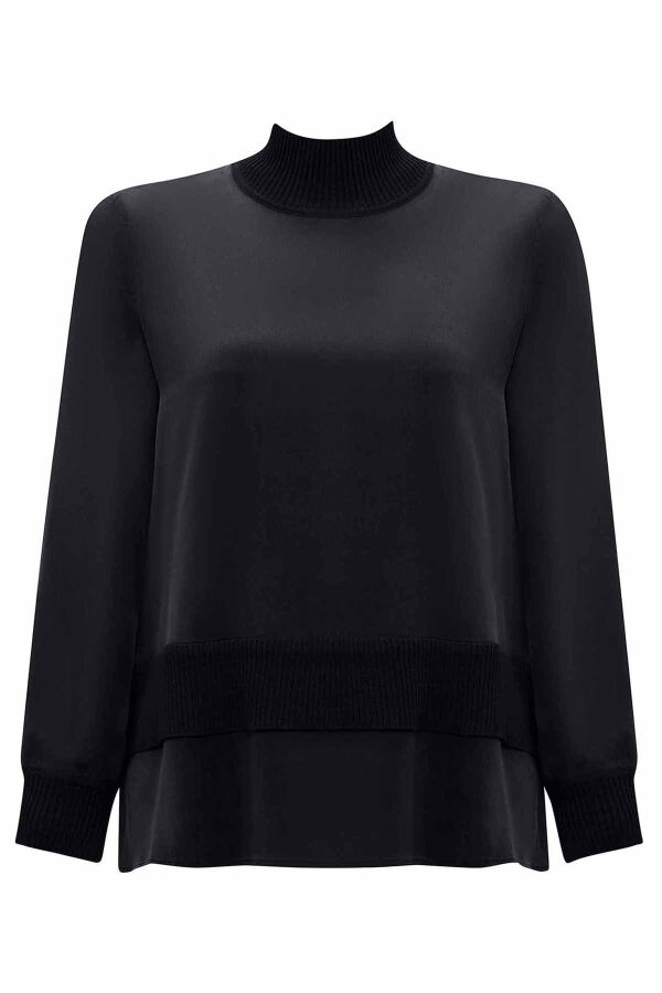 Knitted Band Detailed Cupro Tunic - 1