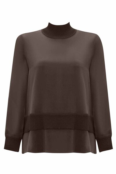 Knitted Band Detailed Cupro Brown Tunic - MISS DALIDA