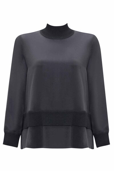 Knitted Band Detailed Cupro Dark Grey Tunic - MISS DALIDA