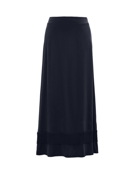 T26K-2000 Knitted Band Detailed Navy Blue Cupro Skirt - 2