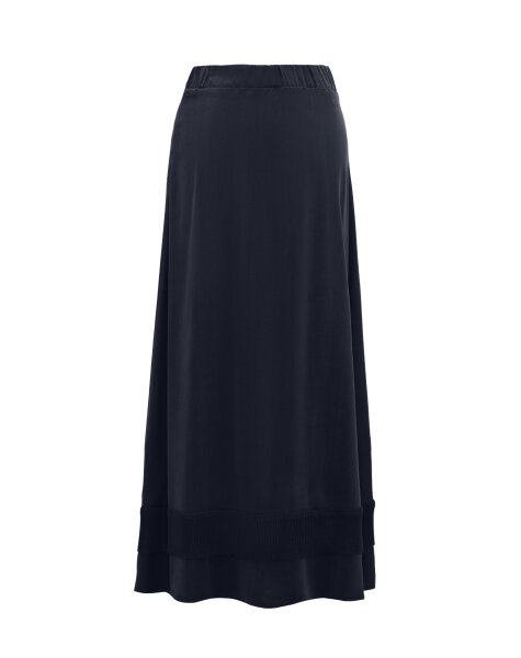 T26K-2000 Knitted Band Detailed Navy Blue Cupro Skirt 