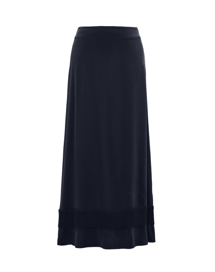 T26K-2000 Knitted Band Detailed Navy Blue Cupro Skirt - 2