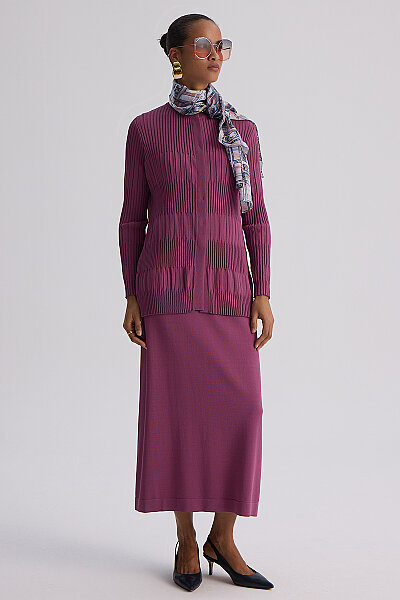 Knitted Dress Cardigan Set Orchid - 1