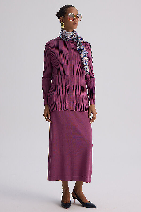 Knitted Dress Cardigan Set Orchid - 1