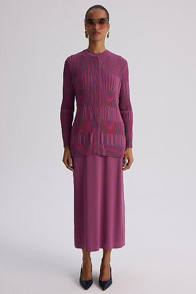 Knitted Dress Cardigan Set Orchid - 5